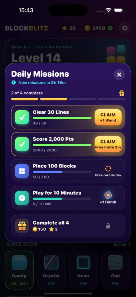 Daily missions with bonus chest